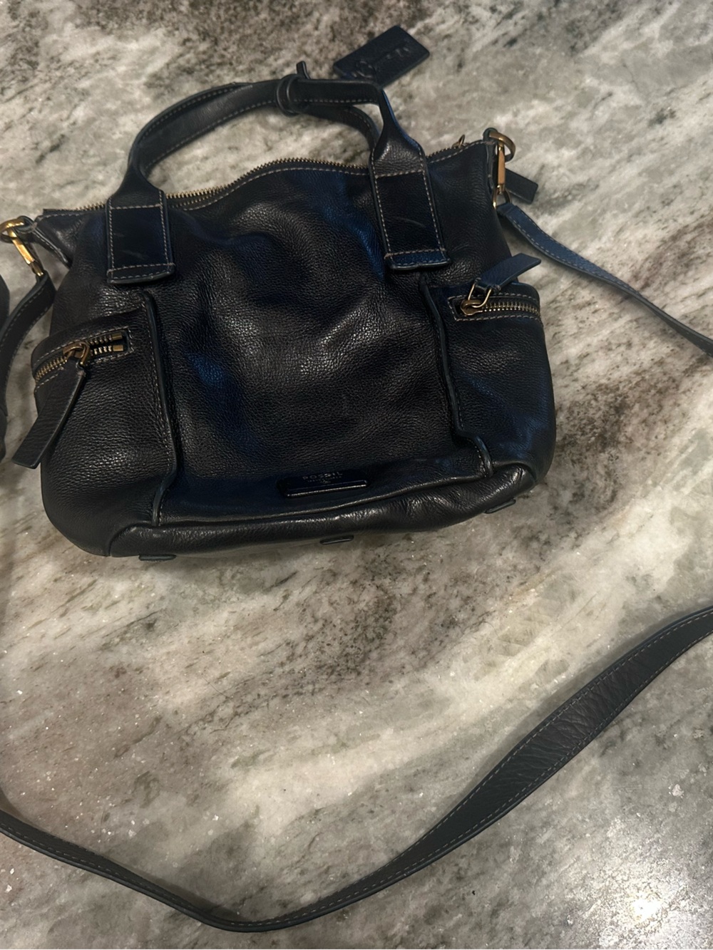 Fossil Black Pebbled Leather Crossbody Satchel